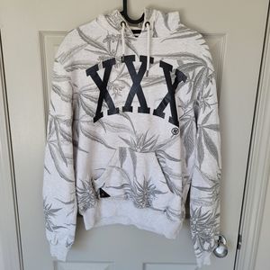 10.Deep White & Gray Floral XXX Pullover Hoodie